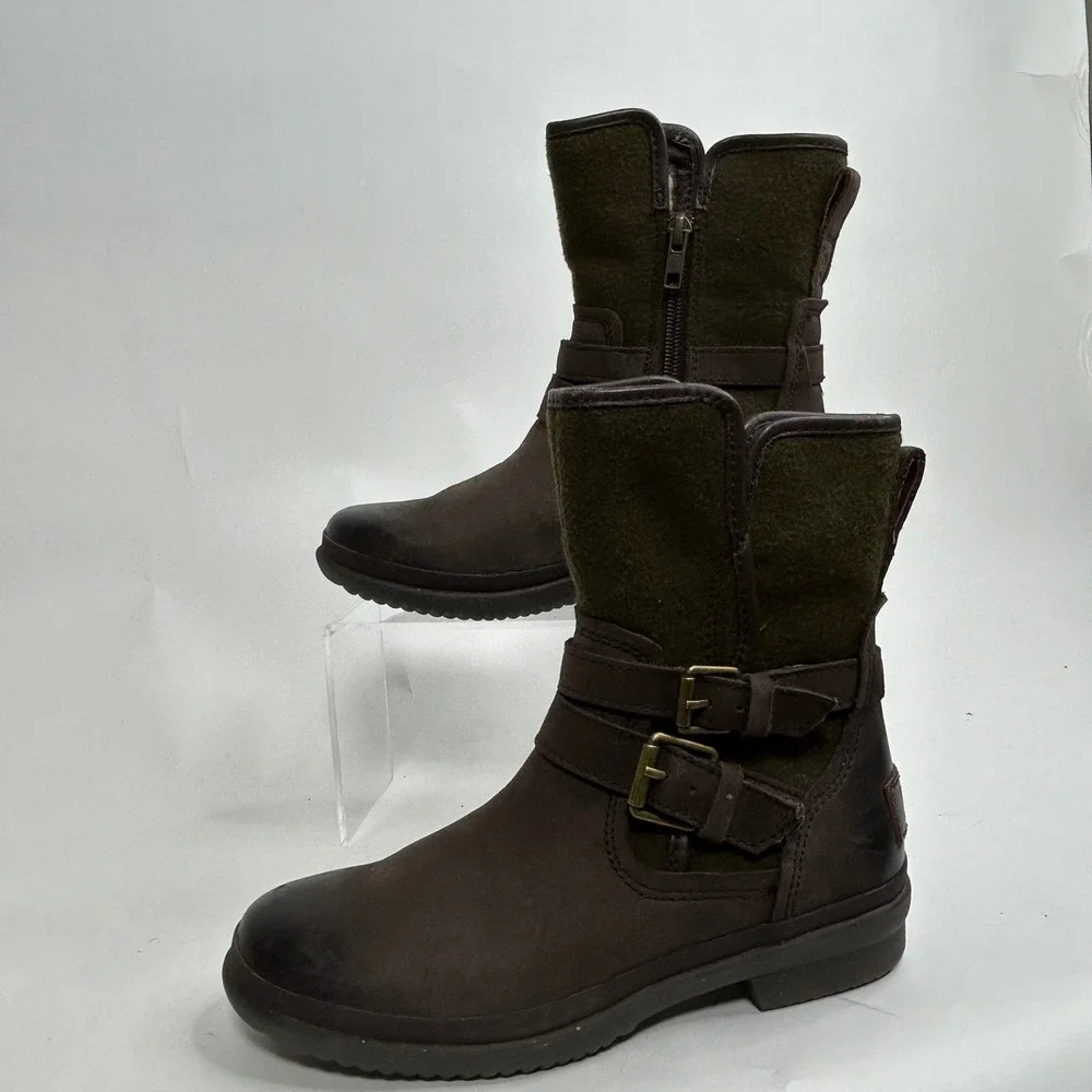 UGG Waterproof‎ Kids Boots Brown Green Wool Buckle Zip Size 5
